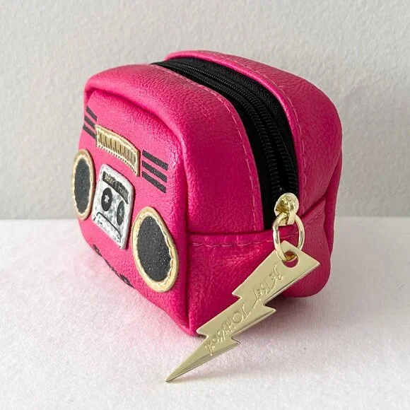 BETSEY JOHNSON Retro Boombox Radio Coin Purse Pouch Hot Pink Lightning Bolt Zip - Picture 3 of 7